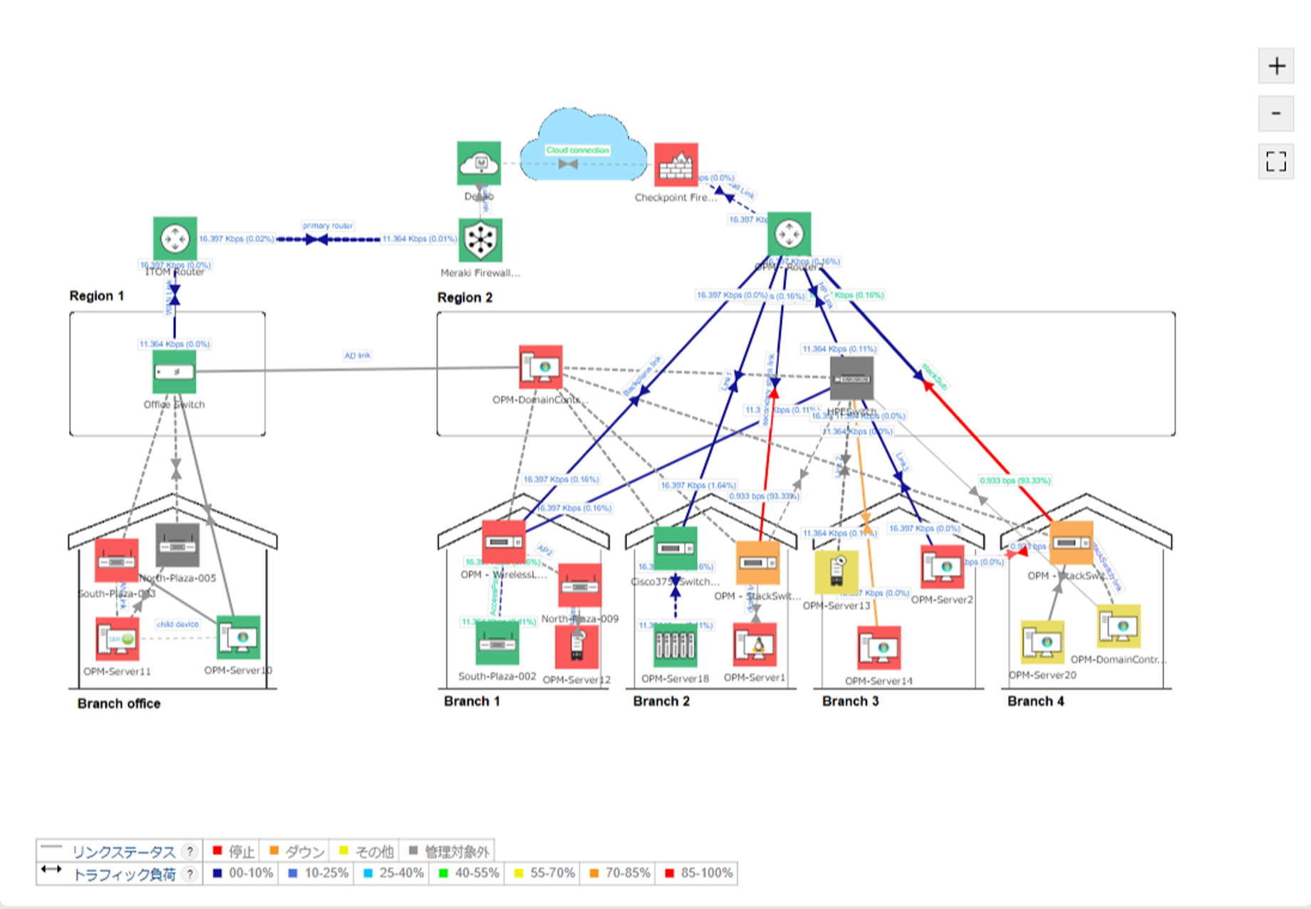 OpManagerの操作画面 以上ステータスを色で表示する