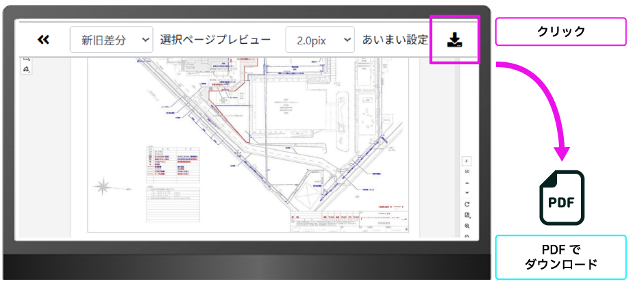 さぶみるのODF出力画面。ワンクリックでPDFでダウンロードが可能